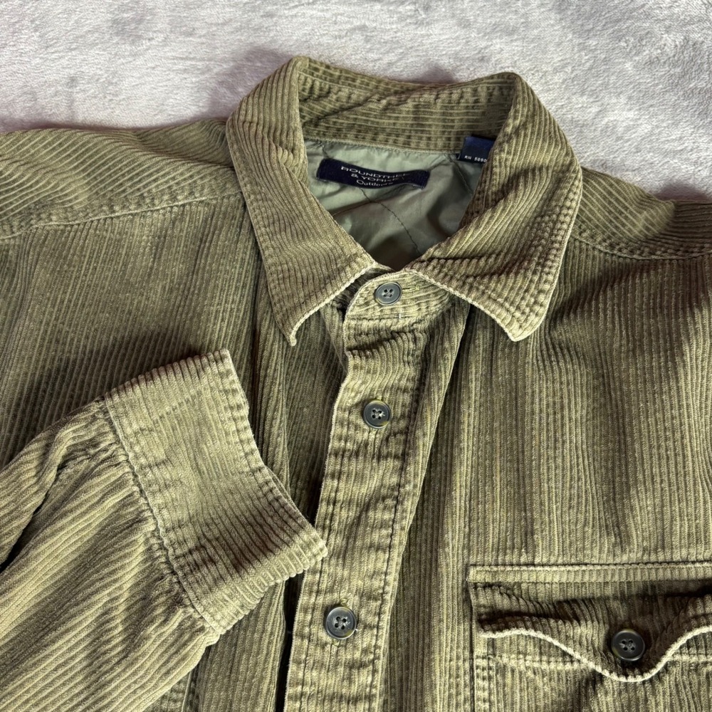 Roundtree & Yorke Shirt Jacket Mens XL Olive Green Corduroy Quilted Shacket